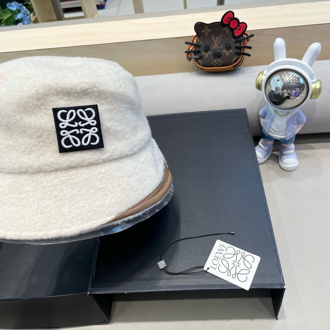 罗意威loewe春秋冬渔夫帽女新款针织百搭字母盆帽网红百搭遮阳显脸小水桶帽