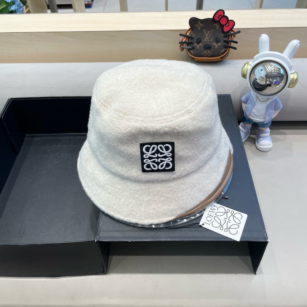 罗意威loewe春秋冬渔夫帽女新款针织百搭字母盆帽网红百搭遮阳显脸小水桶帽