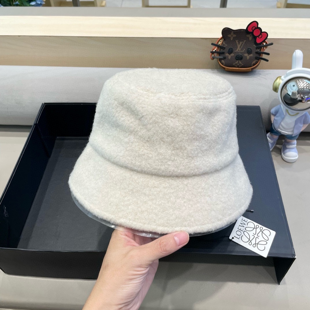 罗意威loewe春秋冬渔夫帽女新款针织百搭字母盆帽网红百搭遮阳显脸小水桶帽