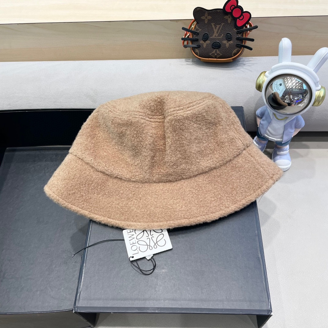 罗意威loewe春秋冬渔夫帽女新款针织百搭字母盆帽网红百搭遮阳显脸小水桶帽