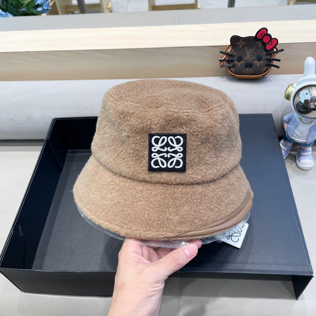 罗意威loewe春秋冬渔夫帽女新款针织百搭字母盆帽网红百搭遮阳显脸小水桶帽