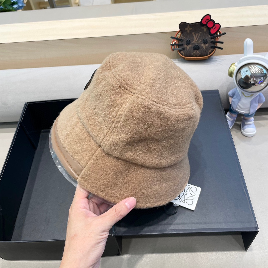 罗意威loewe春秋冬渔夫帽女新款针织百搭字母盆帽网红百搭遮阳显脸小水桶帽