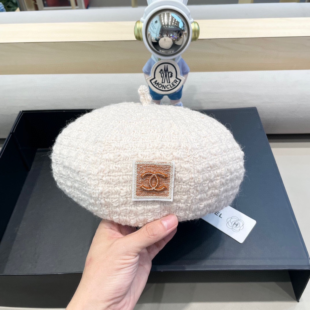 Chanel香奈儿贝雷帽女春秋款2024新款显脸小时尚帽子日系百搭大头围蓓蕾画家帽