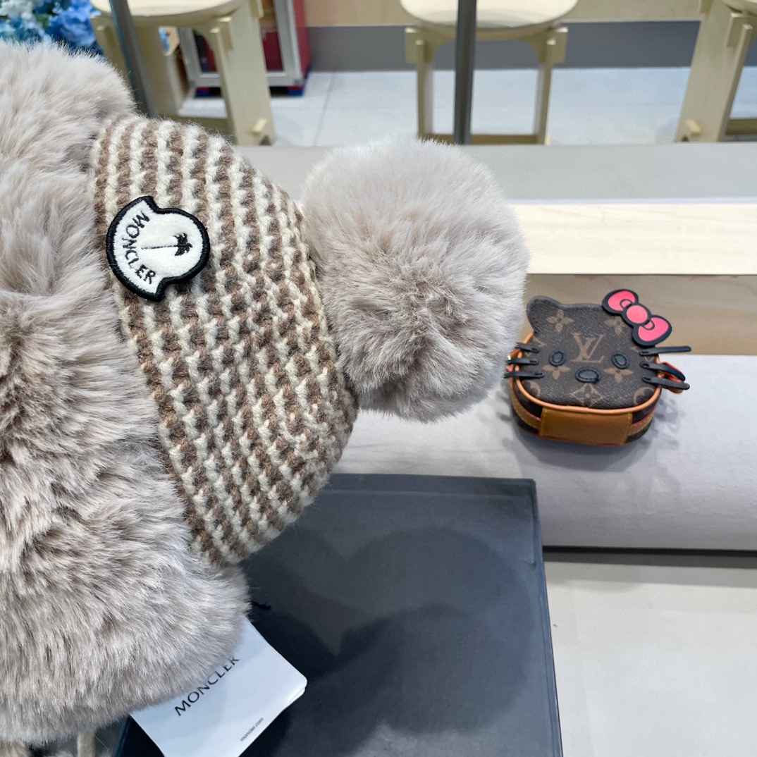 MONCLER蒙口高品质秋冬加厚针织盆帽美拉德毛绒毛线加厚渔夫帽子