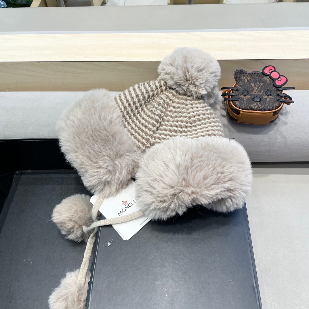 MONCLER蒙口高品质秋冬加厚针织盆帽美拉德毛绒毛线加厚渔夫帽子