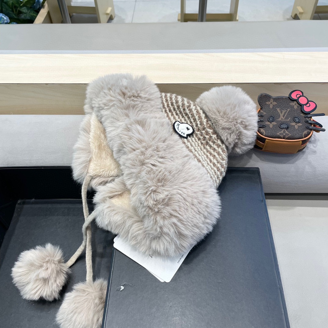 MONCLER蒙口高品质秋冬加厚针织盆帽美拉德毛绒毛线加厚渔夫帽子