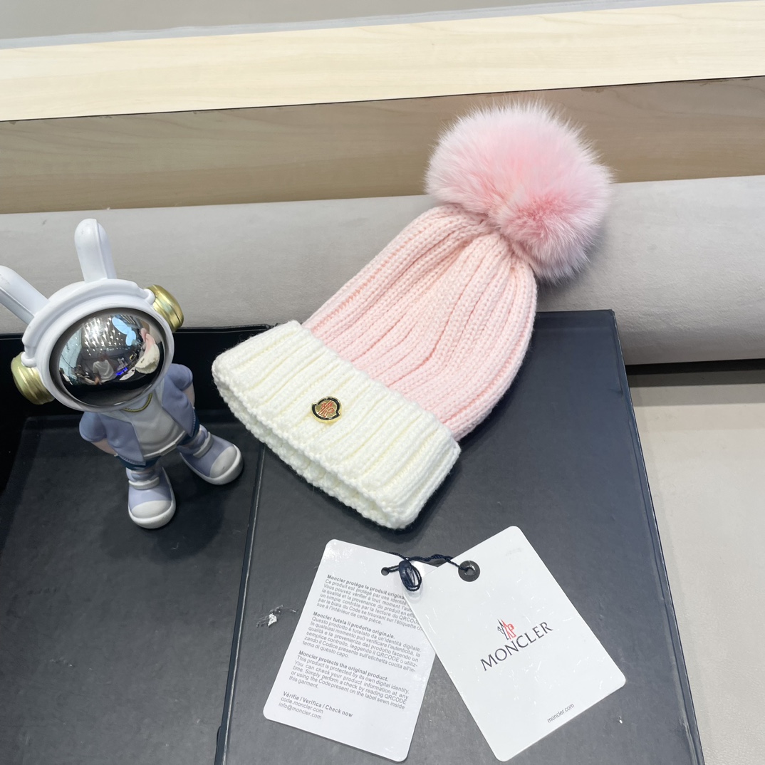 moncler帽子女韩版圣诞狐狸毛球帽子亲子秋冬加厚保暖笑脸羊毛线针织帽潮