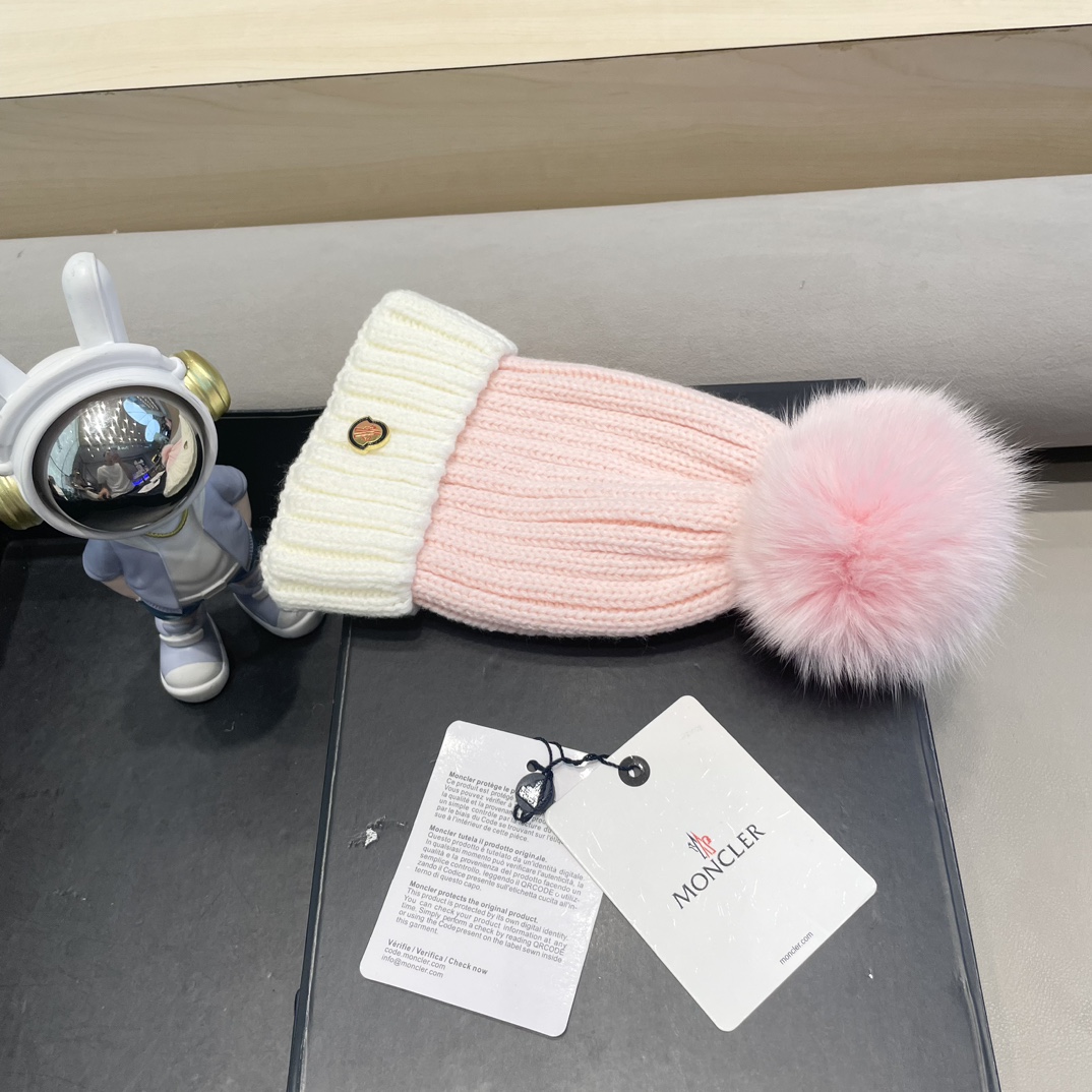 moncler帽子女韩版圣诞狐狸毛球帽子亲子秋冬加厚保暖笑脸羊毛线针织帽潮