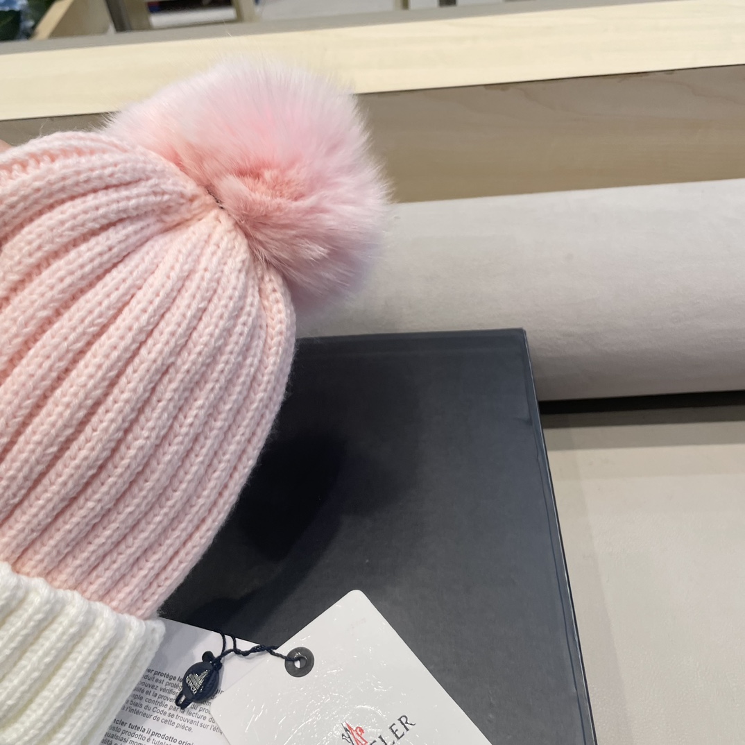 moncler帽子女韩版圣诞狐狸毛球帽子亲子秋冬加厚保暖笑脸羊毛线针织帽潮