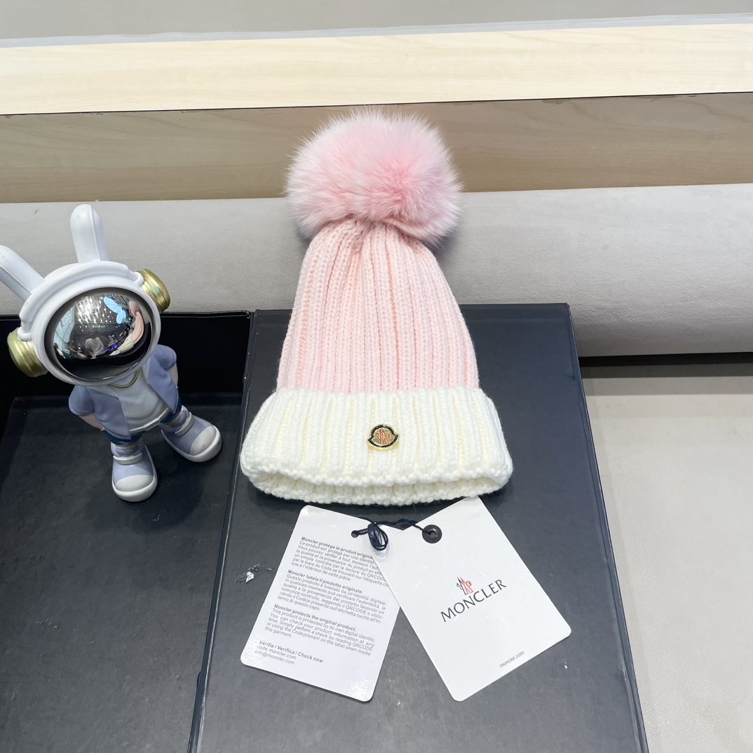 moncler帽子女韩版圣诞狐狸毛球帽子亲子秋冬加厚保暖笑脸羊毛线针织帽潮