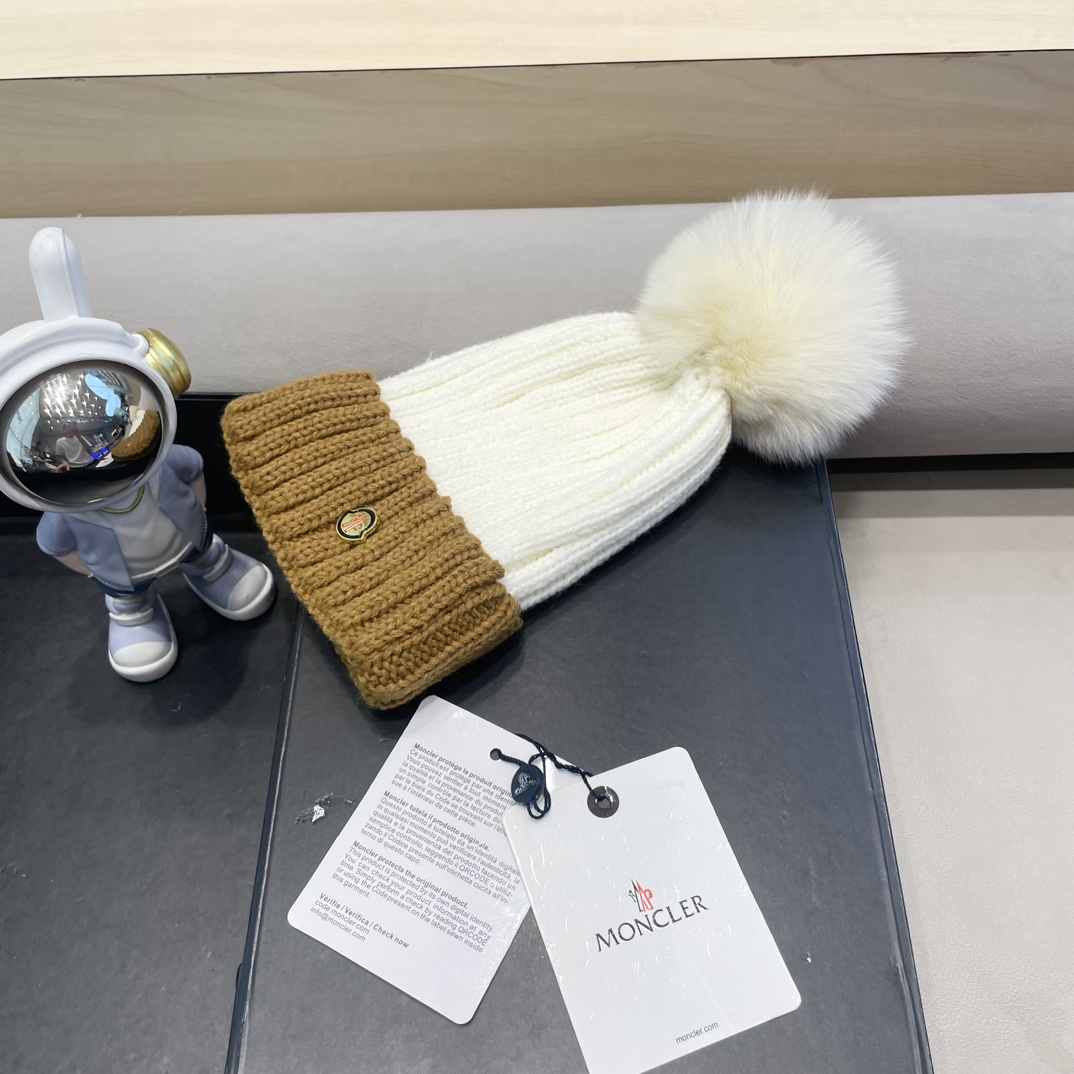 moncler帽子女韩版圣诞狐狸毛球帽子亲子秋冬加厚保暖笑脸羊毛线针织帽潮