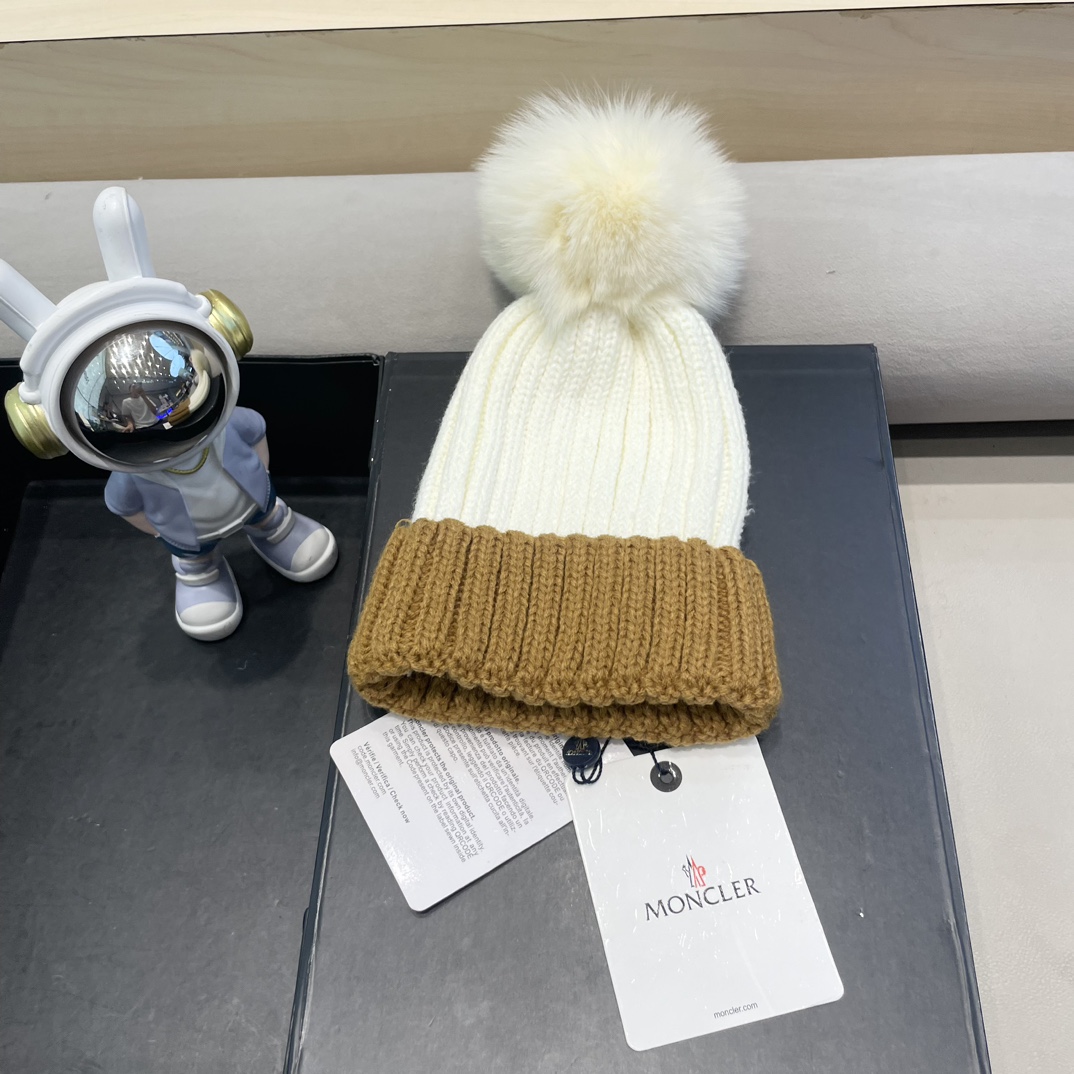 moncler帽子女韩版圣诞狐狸毛球帽子亲子秋冬加厚保暖笑脸羊毛线针织帽潮