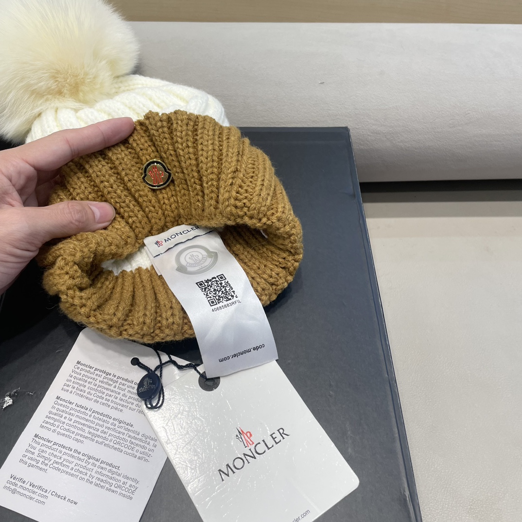 moncler帽子女韩版圣诞狐狸毛球帽子亲子秋冬加厚保暖笑脸羊毛线针织帽潮