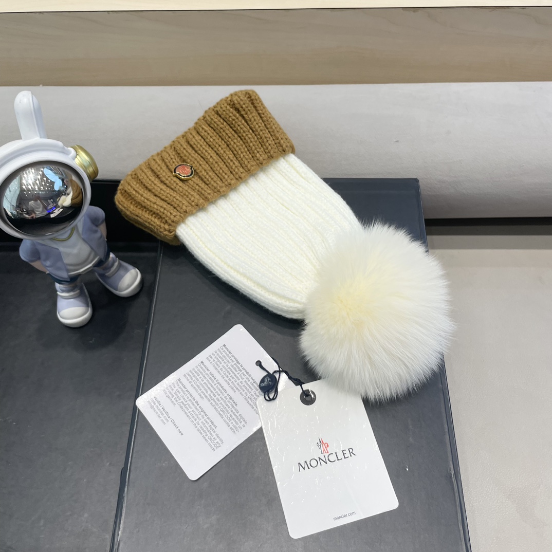 moncler帽子女韩版圣诞狐狸毛球帽子亲子秋冬加厚保暖笑脸羊毛线针织帽潮