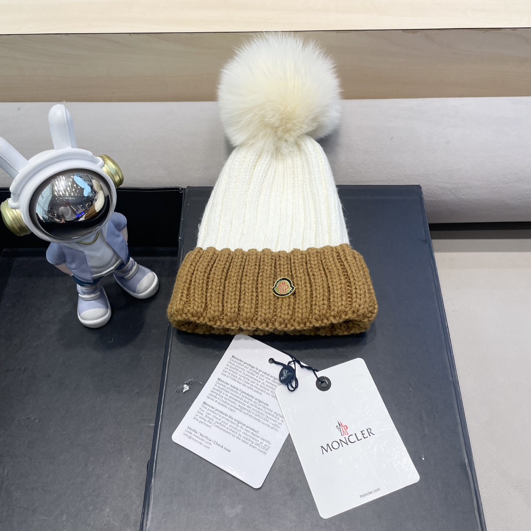 moncler帽子女韩版圣诞狐狸毛球帽子亲子秋冬加厚保暖笑脸羊毛线针织帽潮