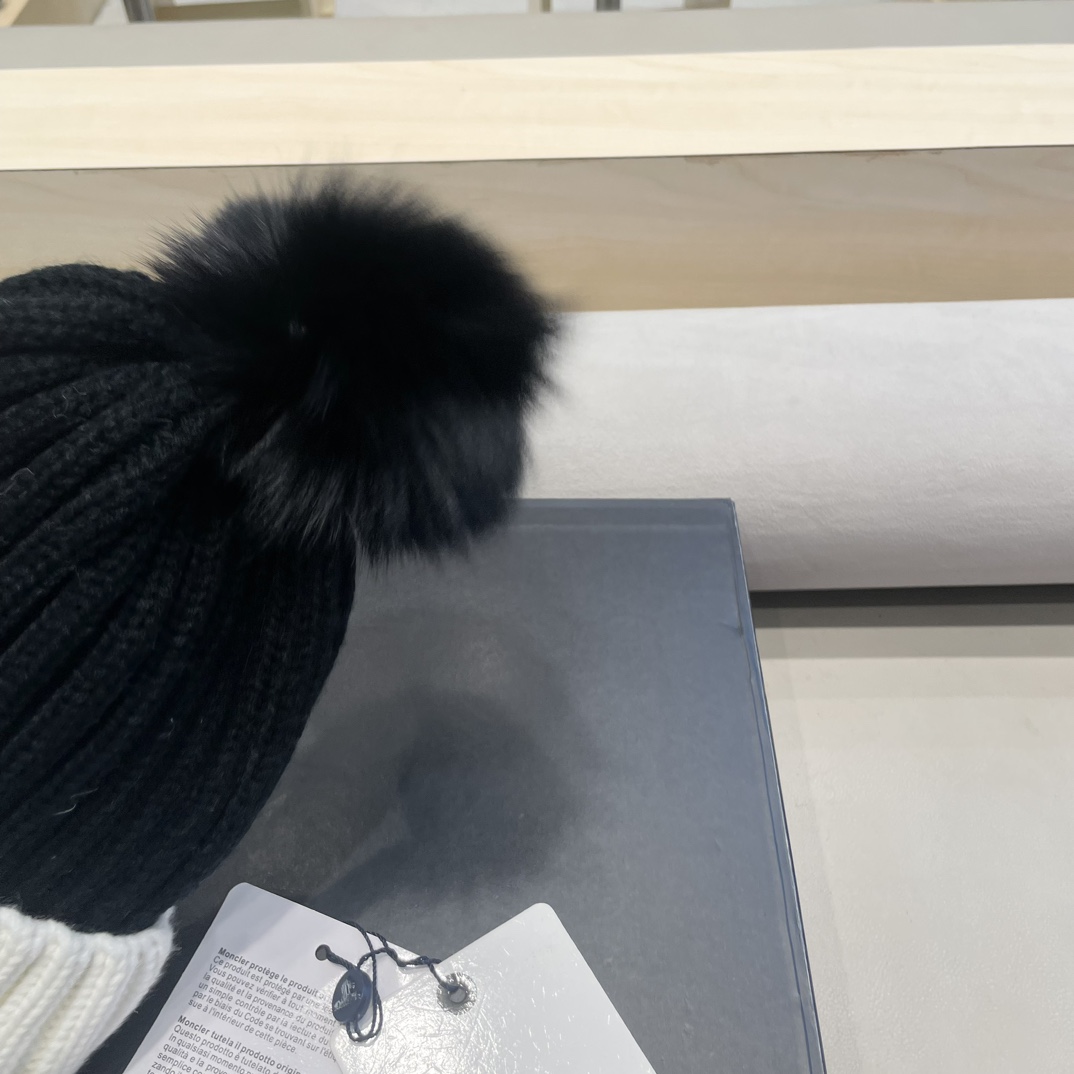 moncler帽子女韩版圣诞狐狸毛球帽子亲子秋冬加厚保暖笑脸羊毛线针织帽潮