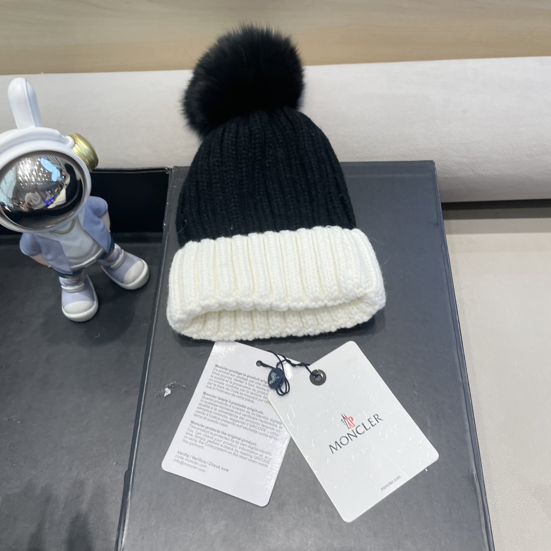 moncler帽子女韩版圣诞狐狸毛球帽子亲子秋冬加厚保暖笑脸羊毛线针织帽潮