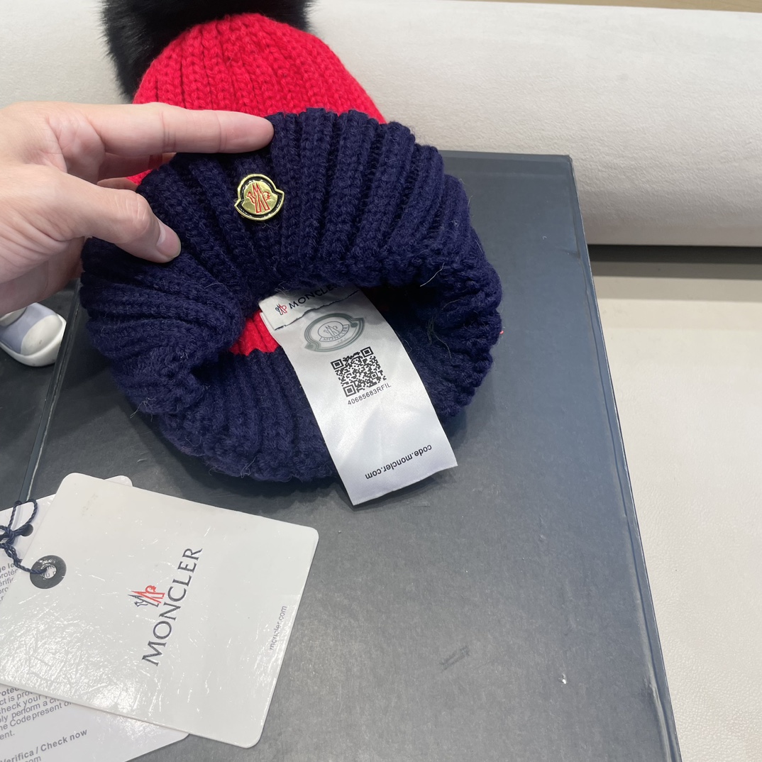 moncler帽子女韩版圣诞狐狸毛球帽子亲子秋冬加厚保暖笑脸羊毛线针织帽潮