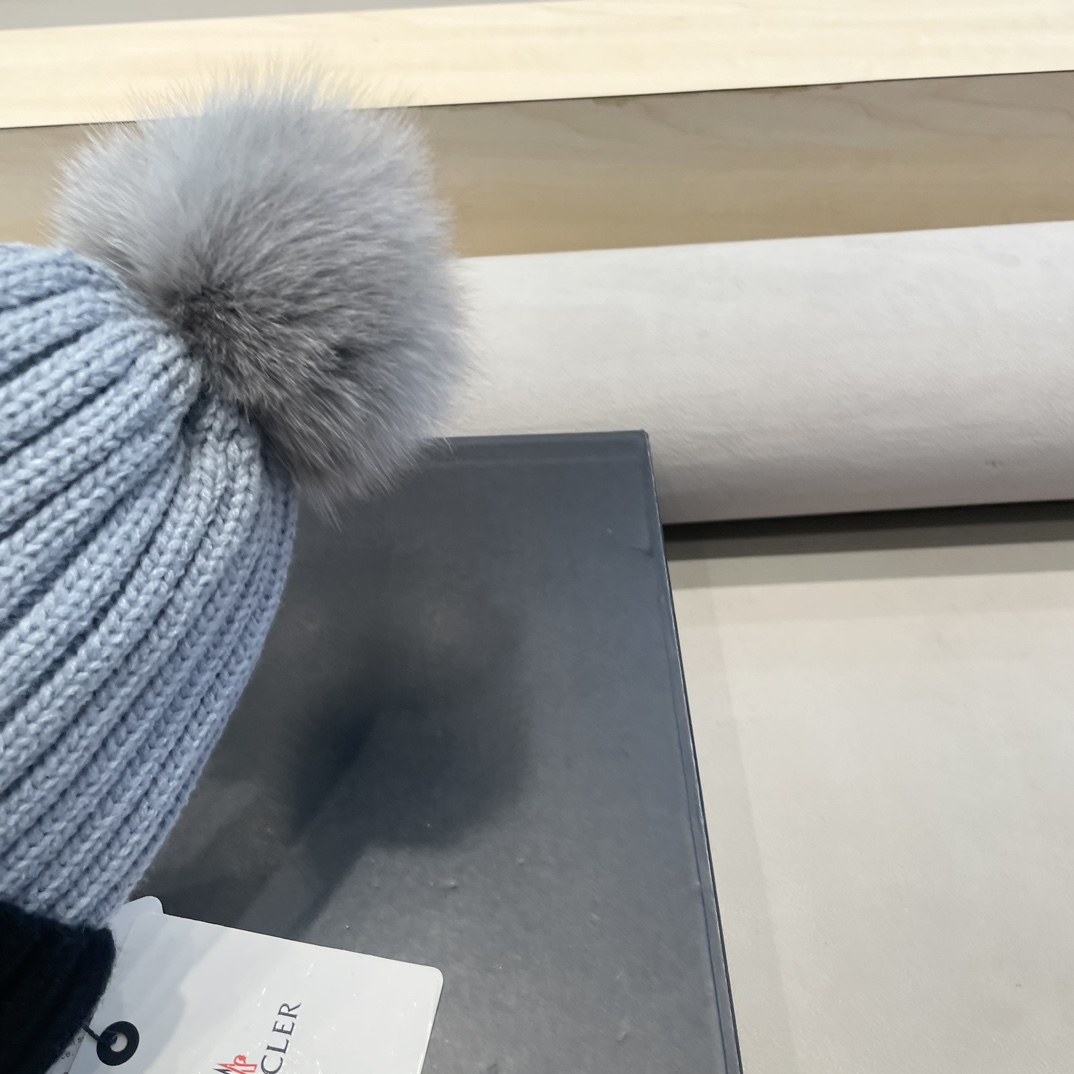 moncler帽子女韩版圣诞狐狸毛球帽子亲子秋冬加厚保暖笑脸羊毛线针织帽潮