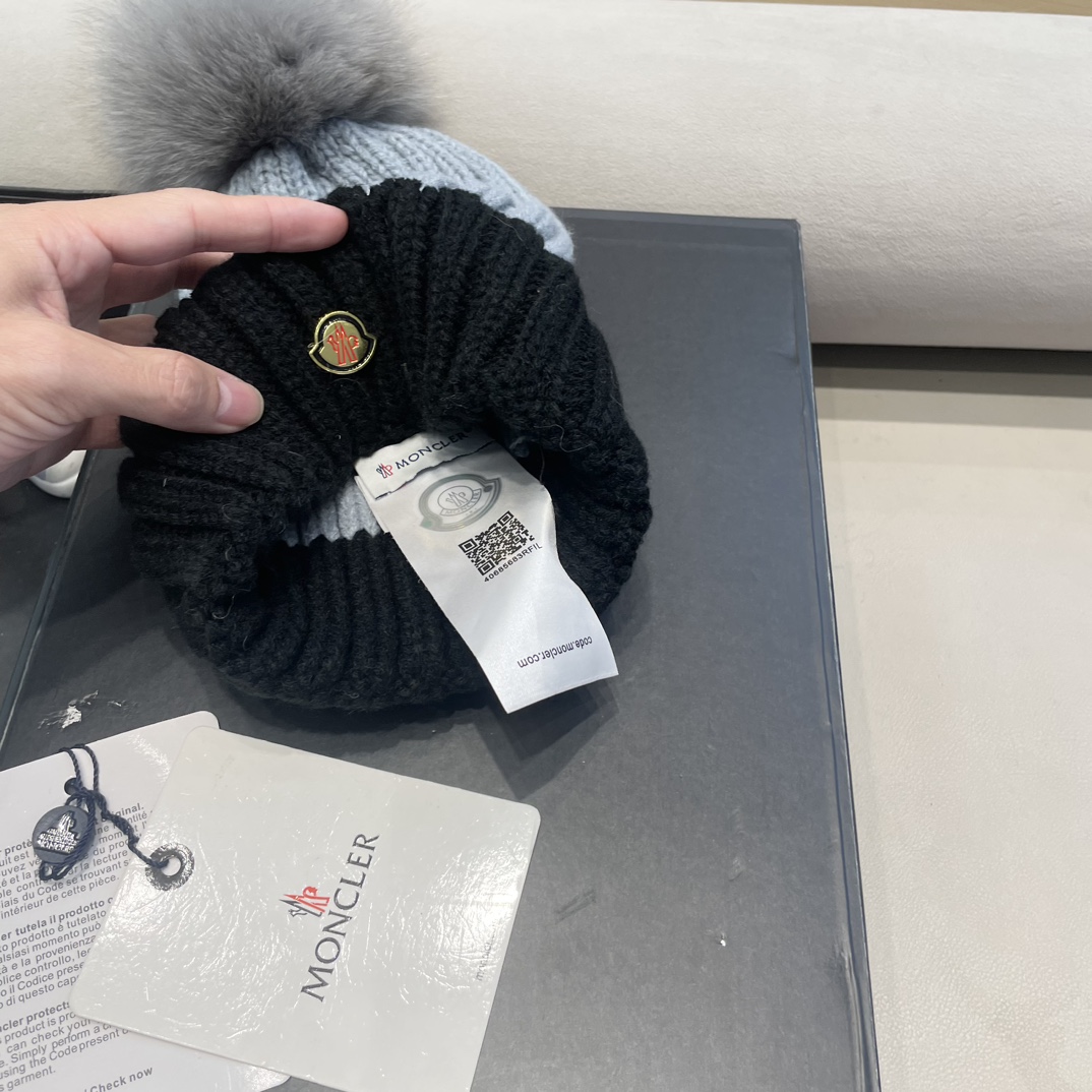 moncler帽子女韩版圣诞狐狸毛球帽子亲子秋冬加厚保暖笑脸羊毛线针织帽潮