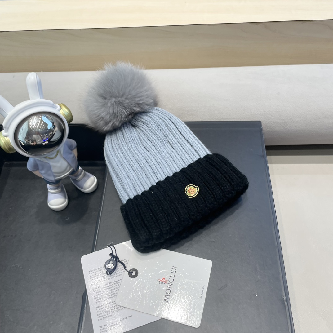 moncler帽子女韩版圣诞狐狸毛球帽子亲子秋冬加厚保暖笑脸羊毛线针织帽潮