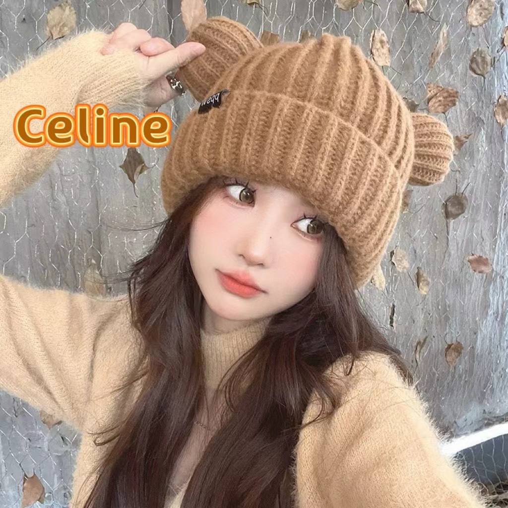 NO:215703,celine Celine looks kitten ears knitted wool hat for women autumn and winter Korean version with velvet warm Japanese versatile cute cold hat trendy hat fisherman hat baseball hat knit hat, hat, celine, espadrilles, hats19860909celine塞琳显脸小猫耳朵针织毛线帽子女秋冬韩版加绒保暖日系百搭可爱冷帽潮帽子渔夫帽棒球帽针织帽,帽子,celine,espadrilles,hats,hat