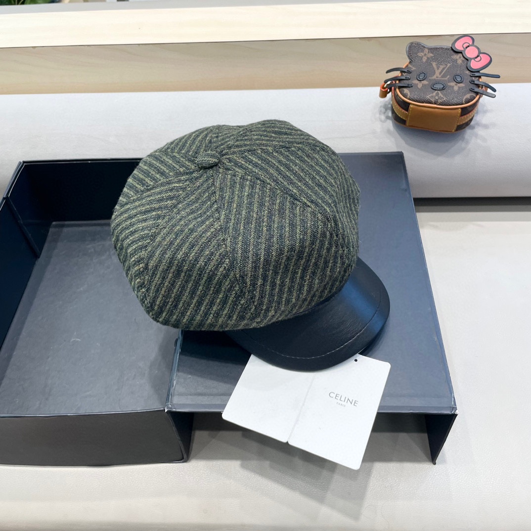 塞琳Celine日系优雅混色花呢皮沿八角帽加厚保暖画家帽时尚报童帽秋冬贝雷帽