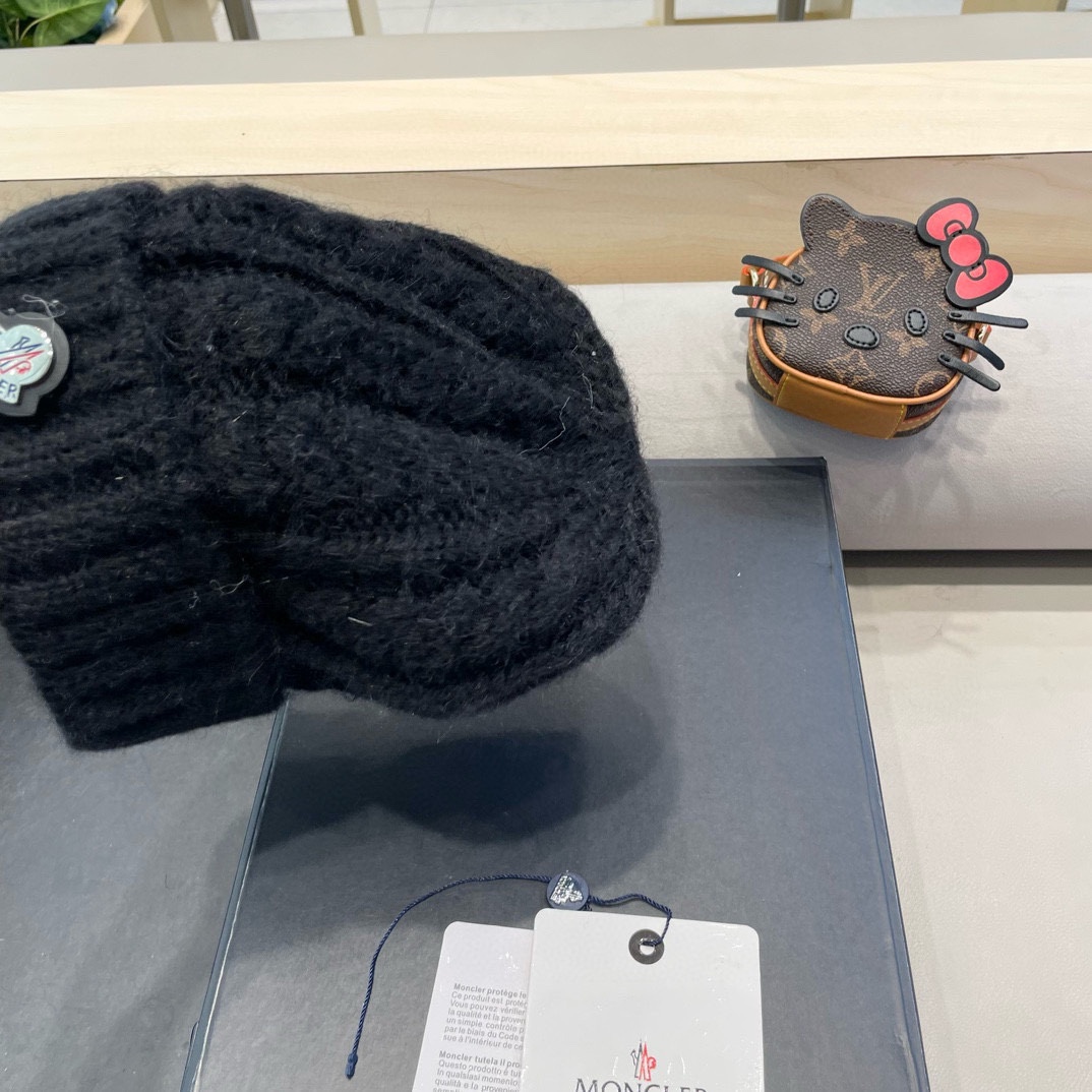 moncler潮牌秋冬季蒙口毛线帽百搭大头围羊毛针织帽网红显脸小保暖护耳帽