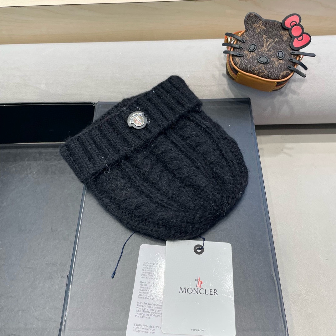 moncler潮牌秋冬季蒙口毛线帽百搭大头围羊毛针织帽网红显脸小保暖护耳帽