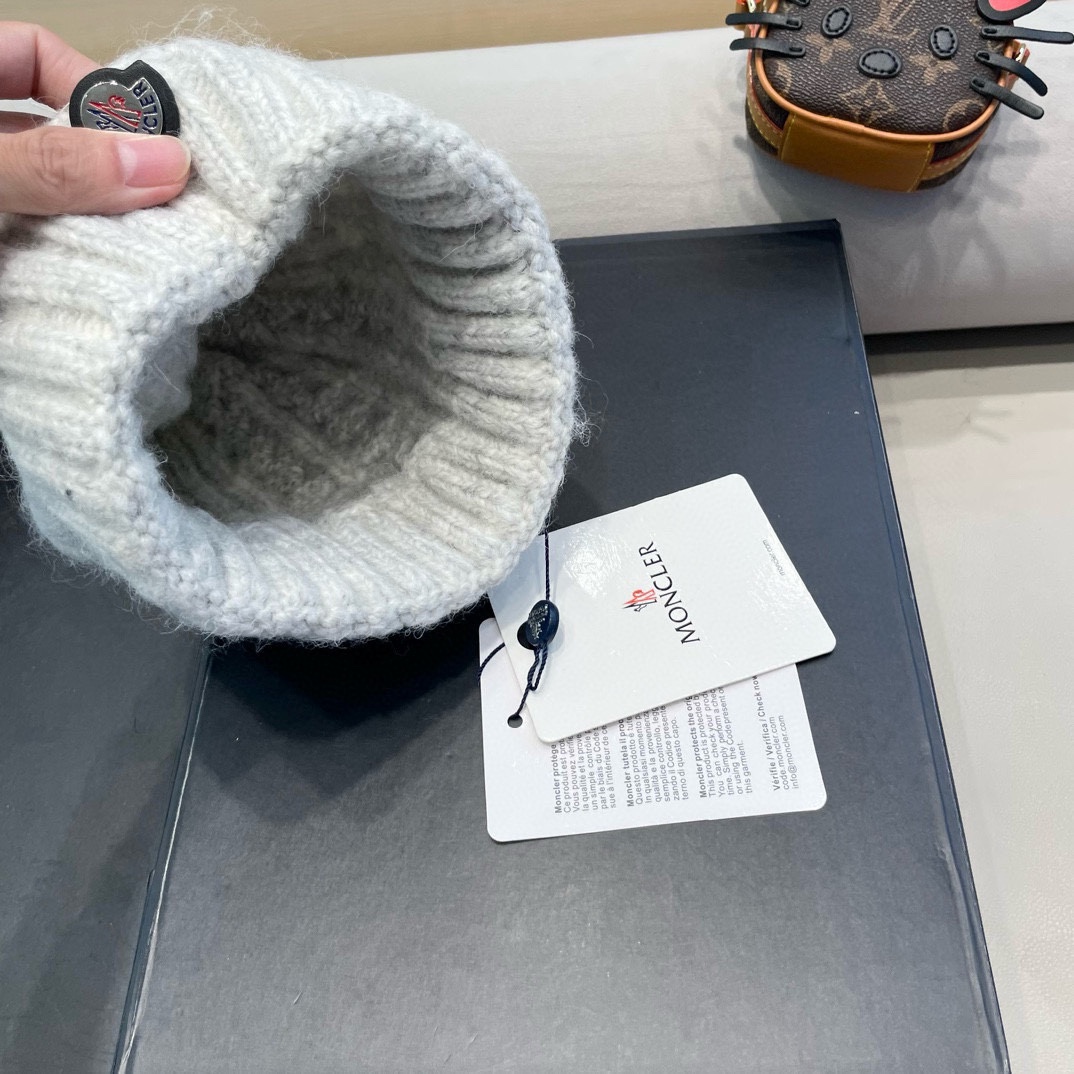 moncler潮牌秋冬季蒙口毛线帽百搭大头围羊毛针织帽网红显脸小保暖护耳帽