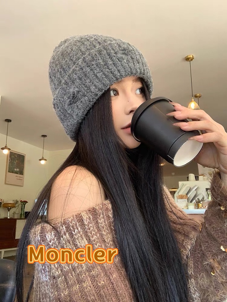 Moncler蒙口2024年新款美式针织时尚潮流嘻哈冷帽粗线大头围毛线帽女