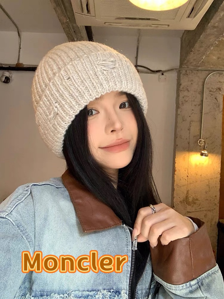 Moncler蒙口2024年新款美式针织时尚潮流嘻哈冷帽粗线大头围毛线帽女