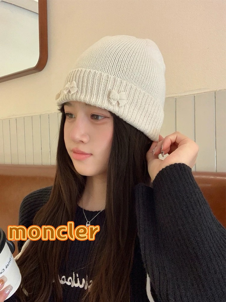moncler 2024新款大头围红色毛线帽小众可爱蝴蝶结甜美冷帽秋冬保暖针织帽