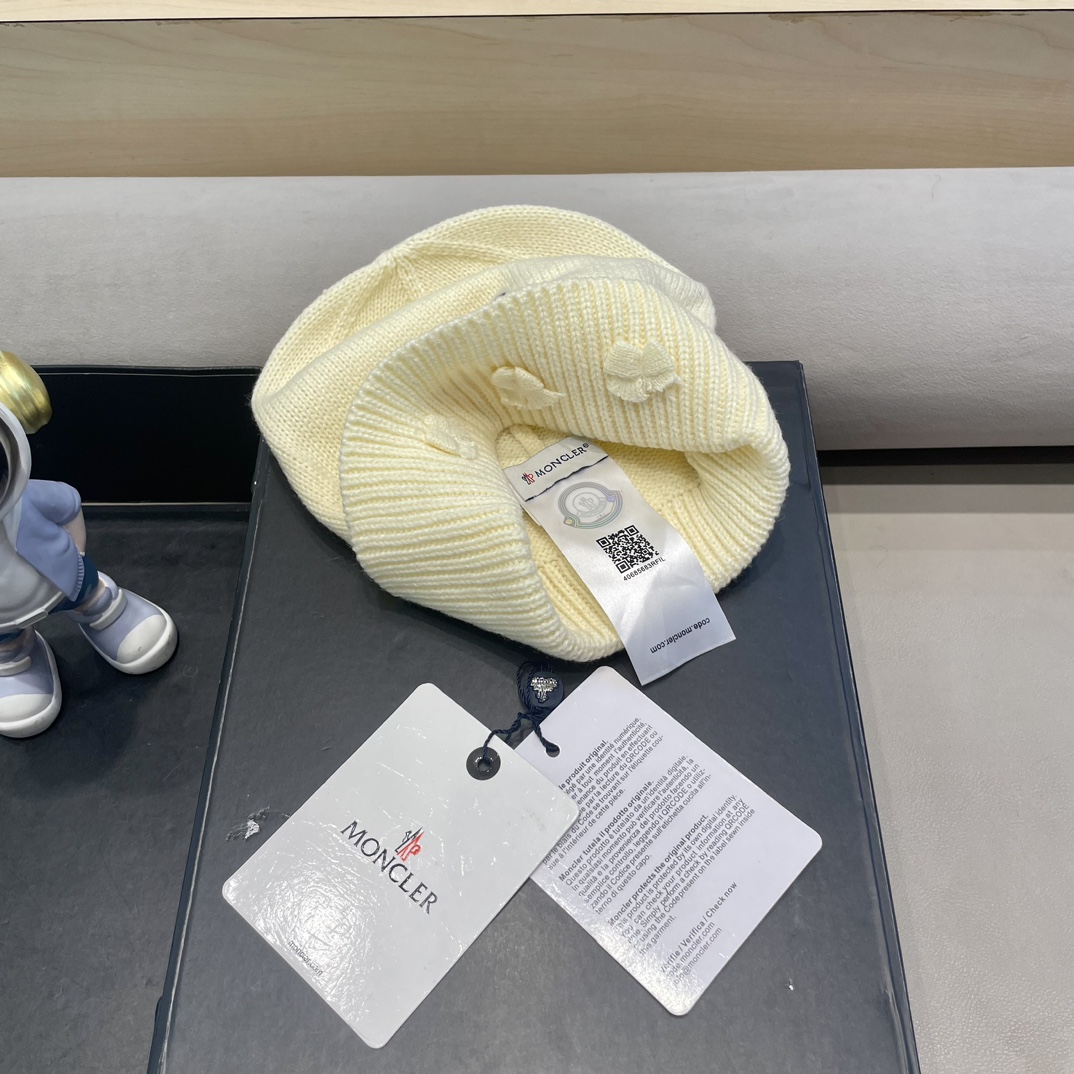 moncler 2024新款大头围红色毛线帽小众可爱蝴蝶结甜美冷帽秋冬保暖针织帽