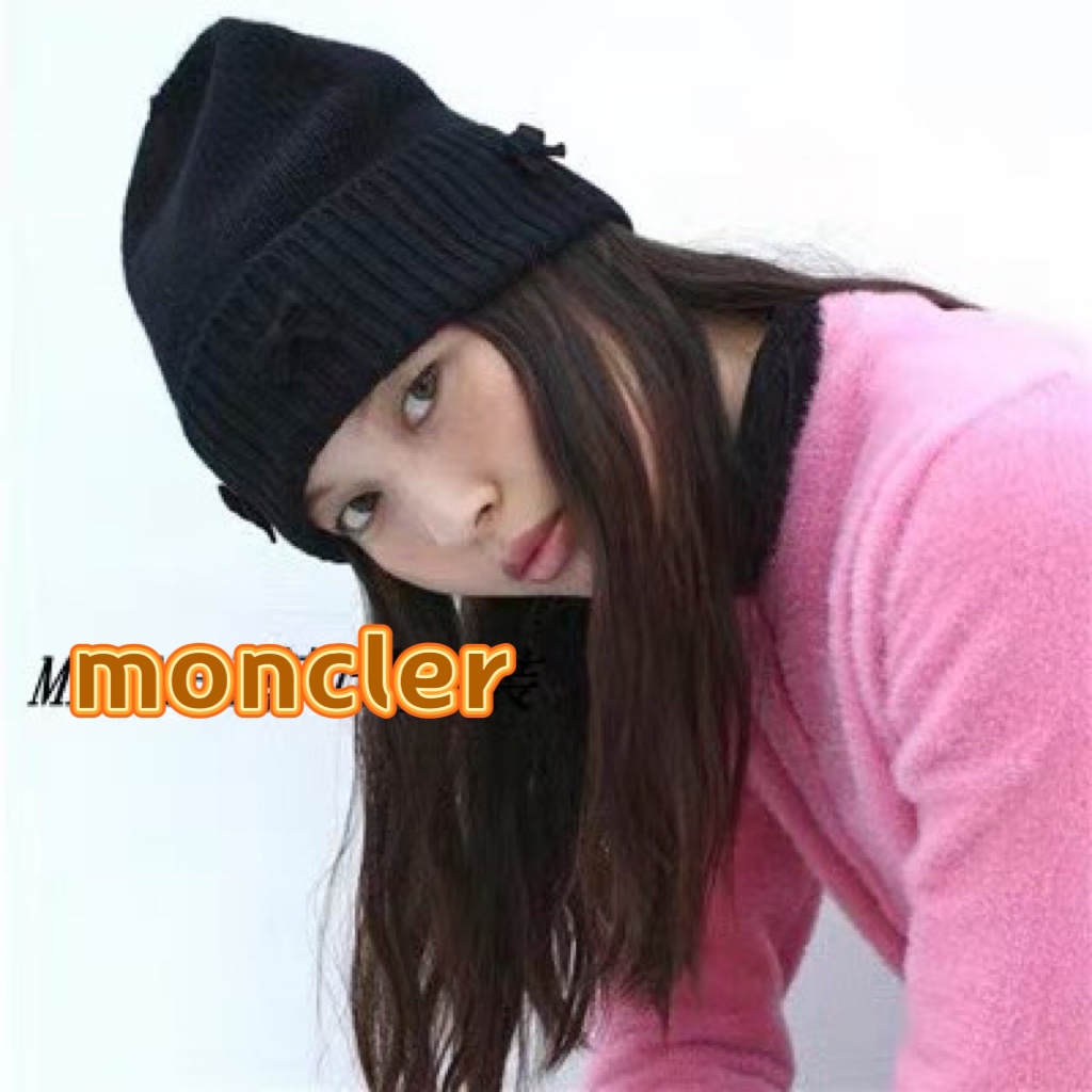 moncler 2024新款大头围红色毛线帽小众可爱蝴蝶结甜美冷帽秋冬保暖针织帽