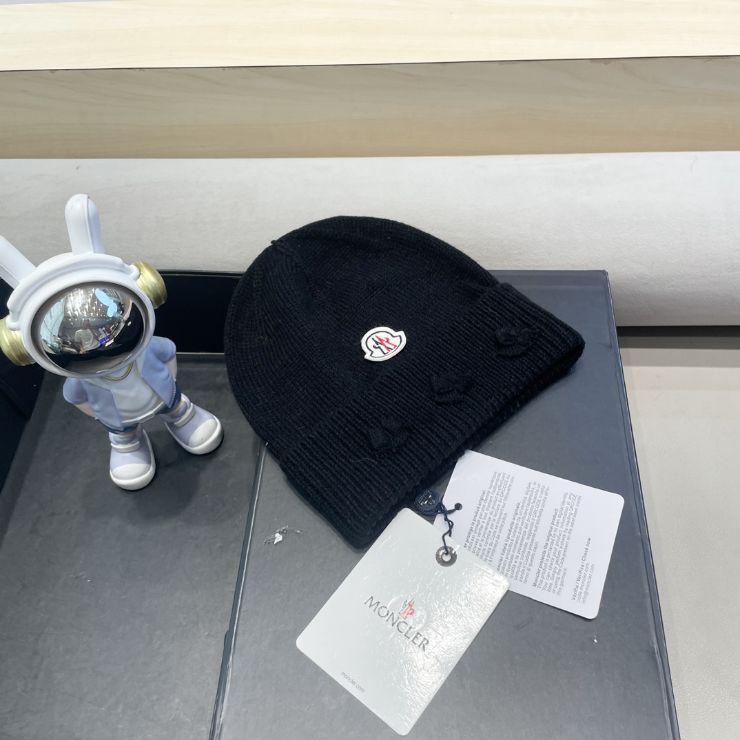moncler 2024新款大头围红色毛线帽小众可爱蝴蝶结甜美冷帽秋冬保暖针织帽