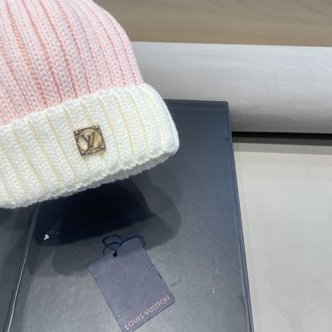 lv路易威登韩版ins秋冬季真狐狸毛球毛线帽子女百搭时尚亲子针织帽潮