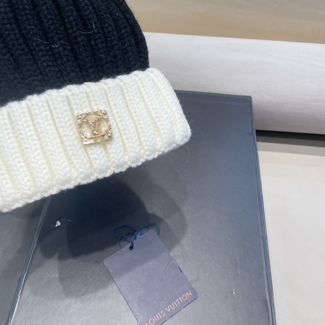 lv路易威登韩版ins秋冬季真狐狸毛球毛线帽子女百搭时尚亲子针织帽潮