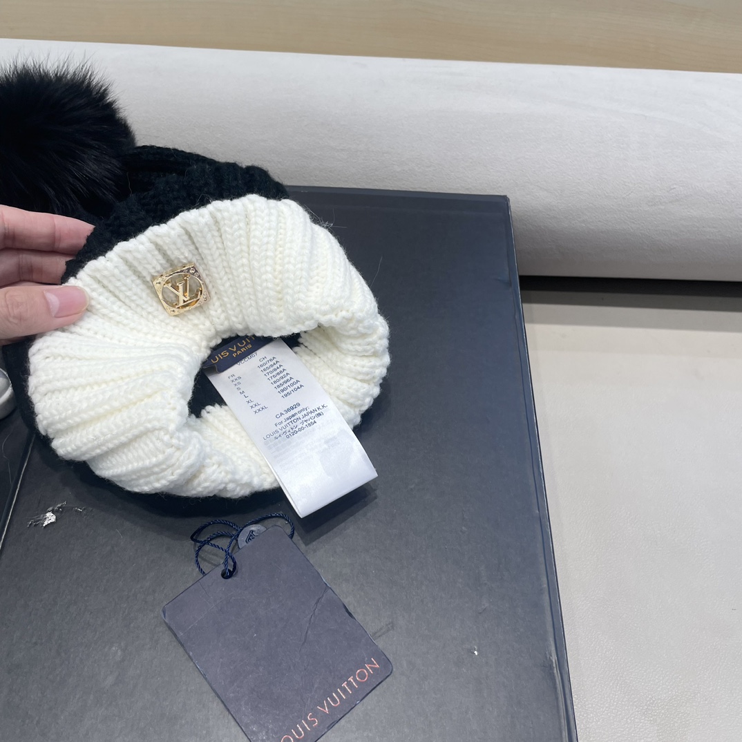 lv路易威登韩版ins秋冬季真狐狸毛球毛线帽子女百搭时尚亲子针织帽潮