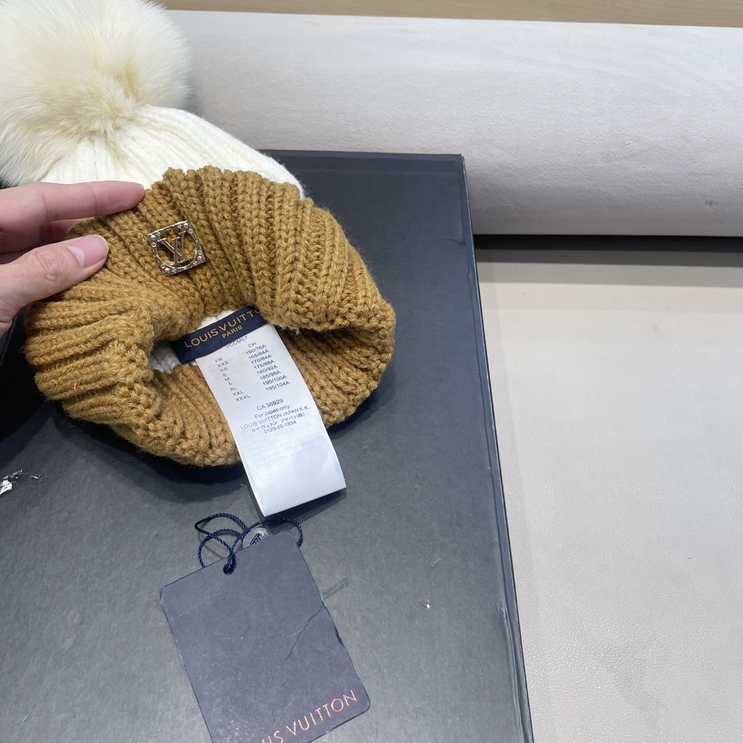 lv路易威登韩版ins秋冬季真狐狸毛球毛线帽子女百搭时尚亲子针织帽潮