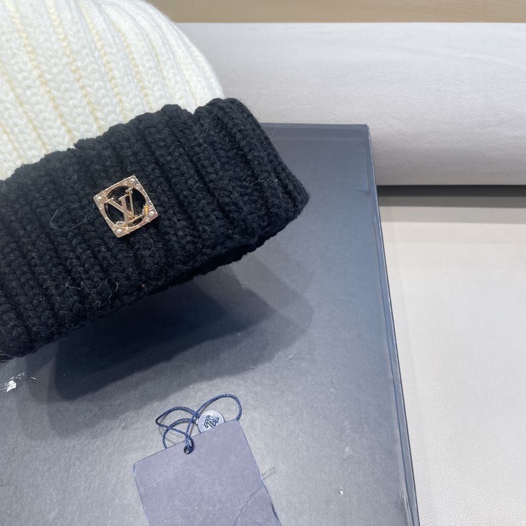 lv路易威登韩版ins秋冬季真狐狸毛球毛线帽子女百搭时尚亲子针织帽潮