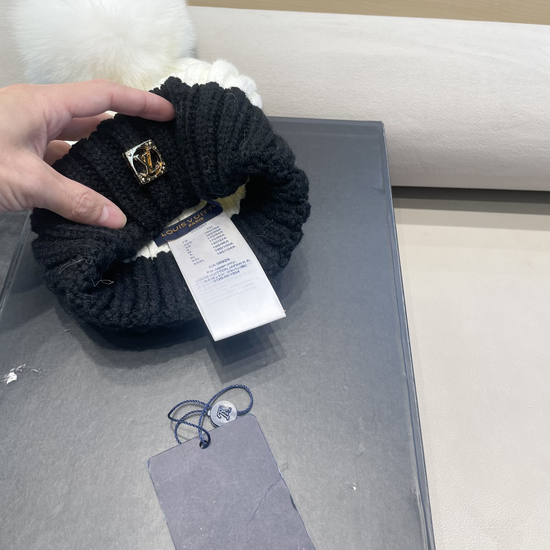 lv路易威登韩版ins秋冬季真狐狸毛球毛线帽子女百搭时尚亲子针织帽潮