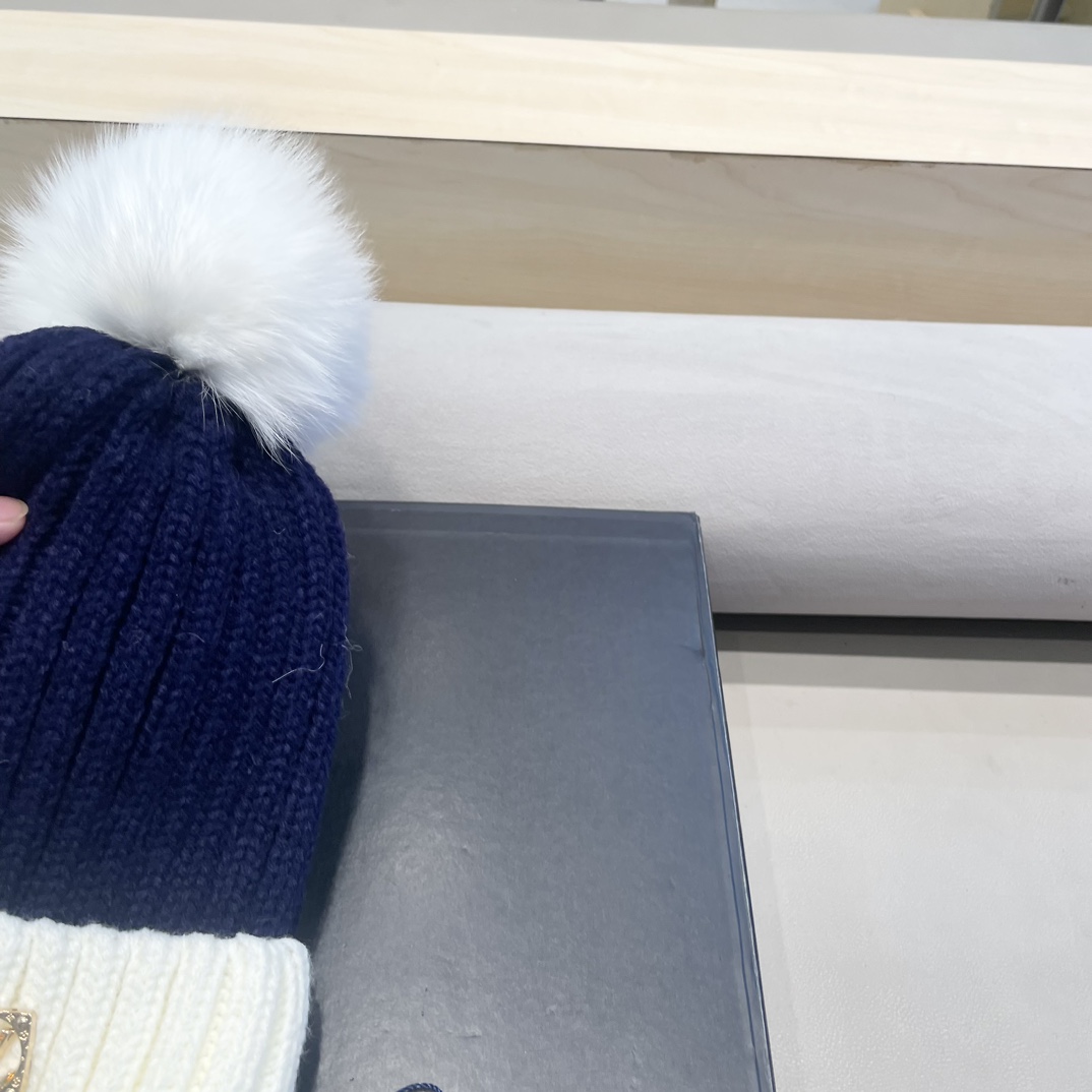 lv路易威登韩版ins秋冬季真狐狸毛球毛线帽子女百搭时尚亲子针织帽潮