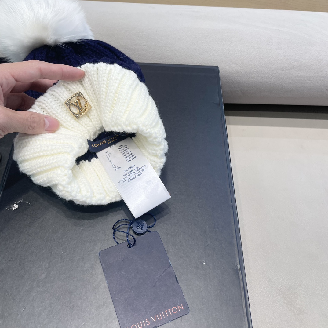 lv路易威登韩版ins秋冬季真狐狸毛球毛线帽子女百搭时尚亲子针织帽潮