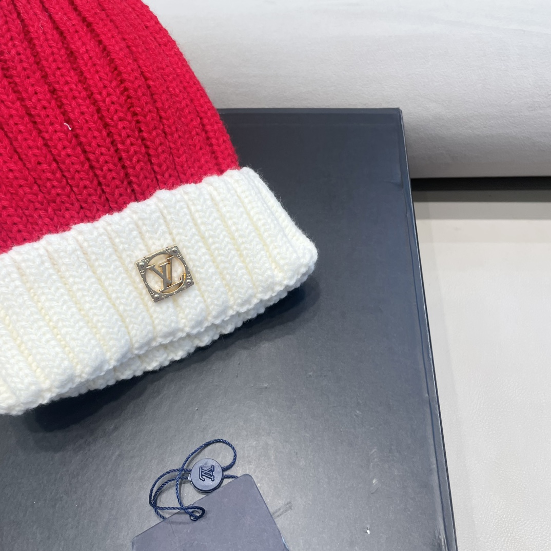 lv路易威登韩版ins秋冬季真狐狸毛球毛线帽子女百搭时尚亲子针织帽潮