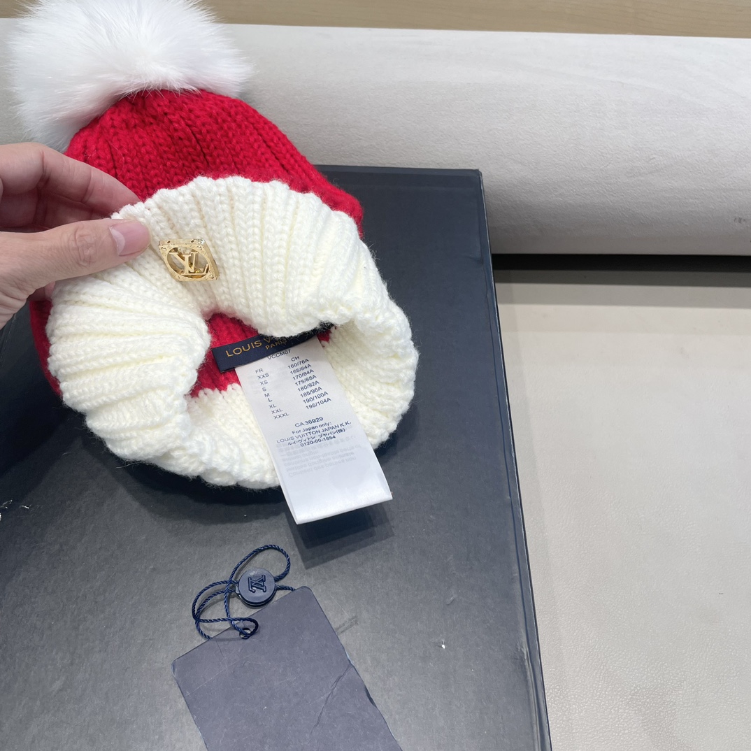 lv路易威登韩版ins秋冬季真狐狸毛球毛线帽子女百搭时尚亲子针织帽潮