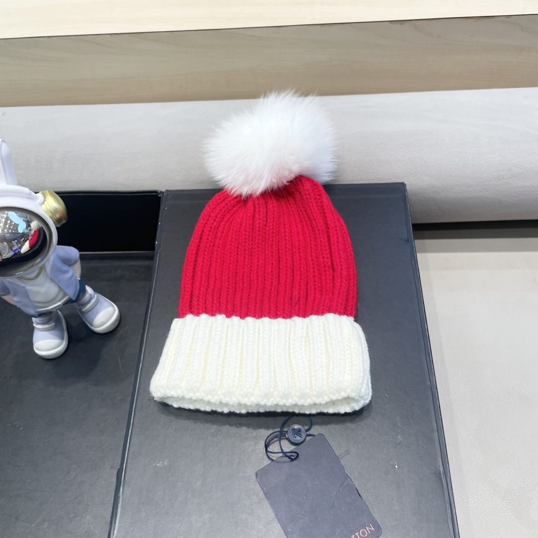 lv路易威登韩版ins秋冬季真狐狸毛球毛线帽子女百搭时尚亲子针织帽潮