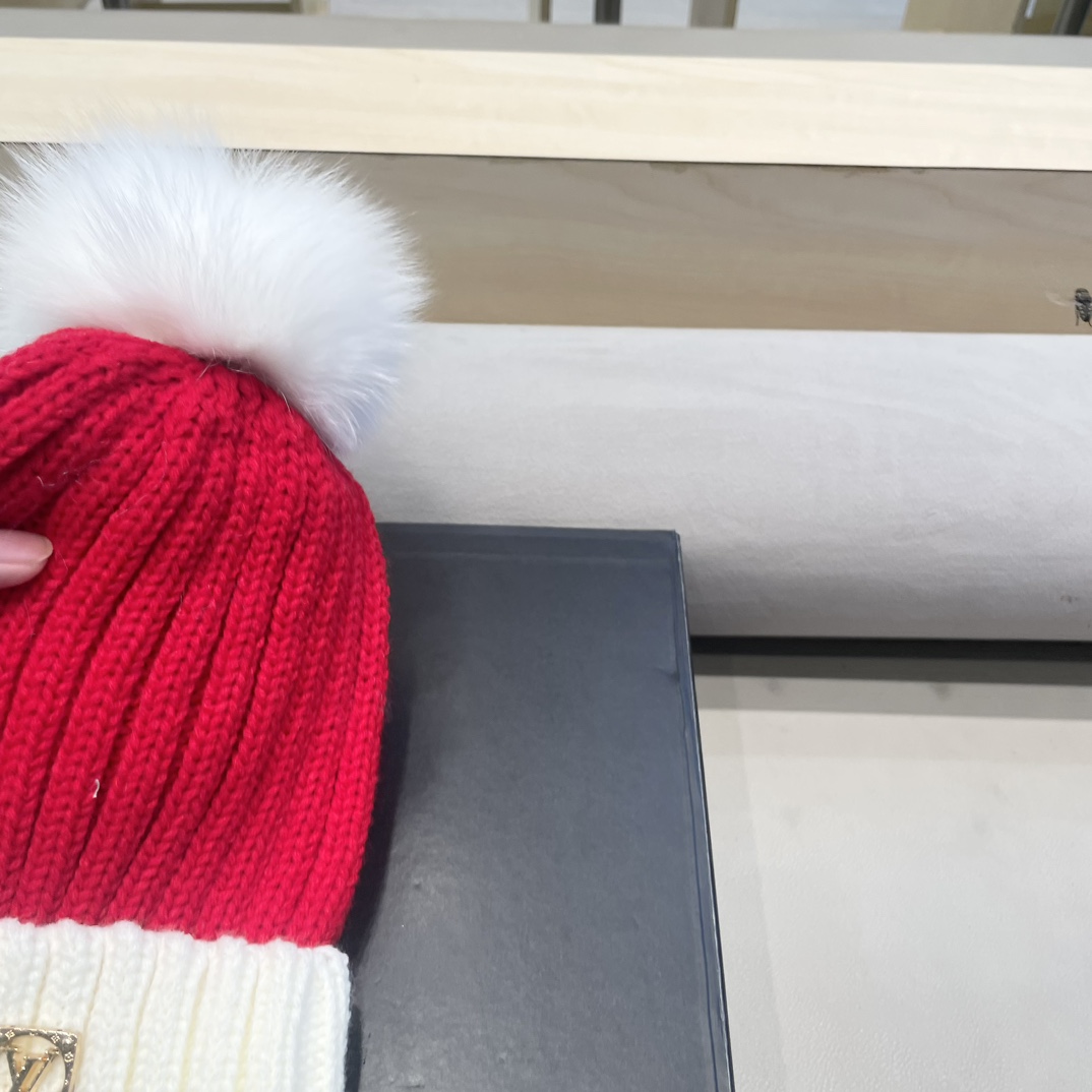 lv路易威登韩版ins秋冬季真狐狸毛球毛线帽子女百搭时尚亲子针织帽潮
