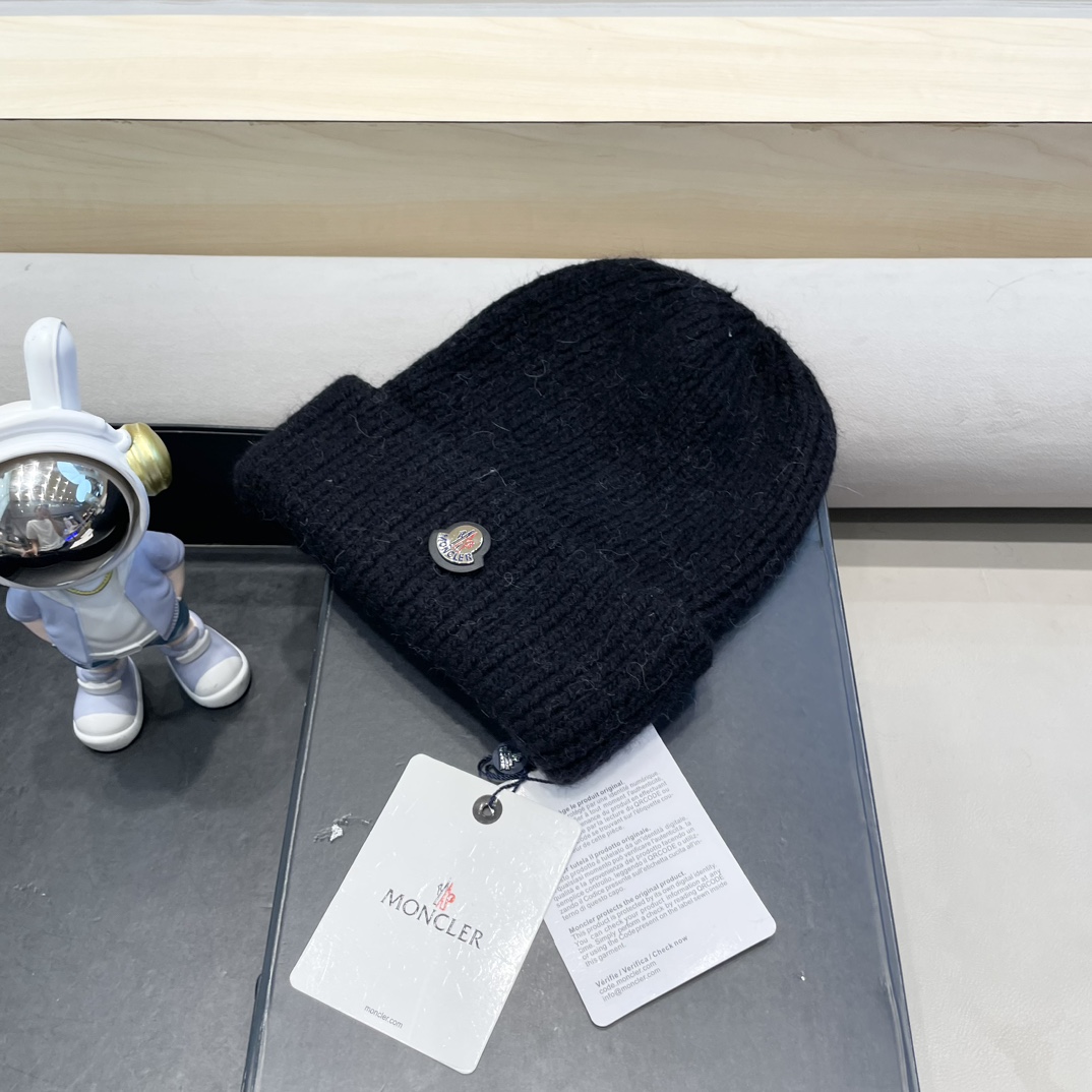  moncler定制款纯色兔毛针织帽秋冬毛线保暖帽子网红百搭防风显脸小堆堆帽