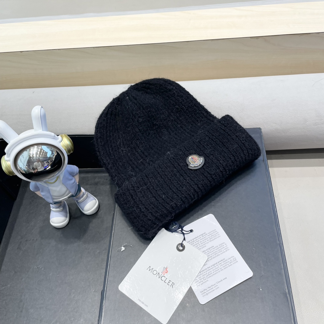  moncler定制款纯色兔毛针织帽秋冬毛线保暖帽子网红百搭防风显脸小堆堆帽